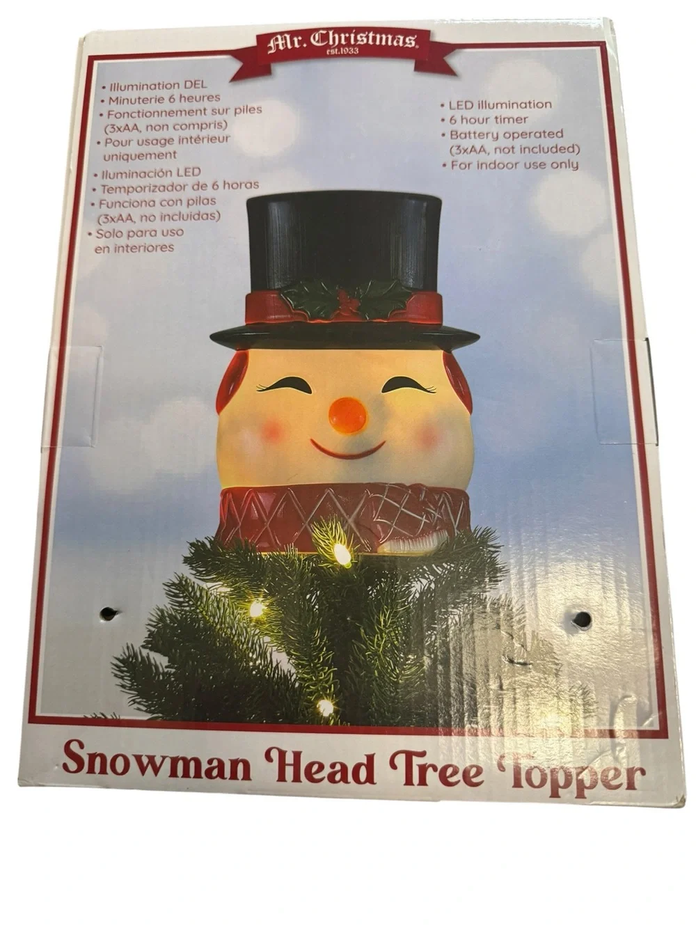 NIB Mr. Christmas Lighted Snowman Head Tree Topper
